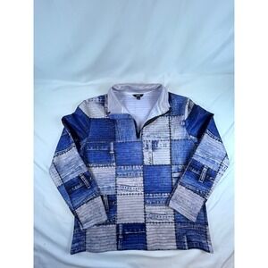 Ouku Patchwork Men's Large Pullover 1/4 Zip Long Sleeve USA Blokecore